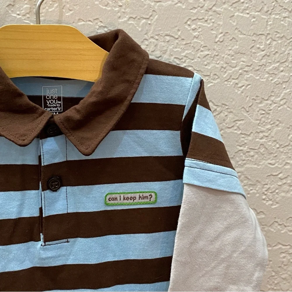 Just One You Coverall with Brown and Blue Stripes - Size 18m NWT